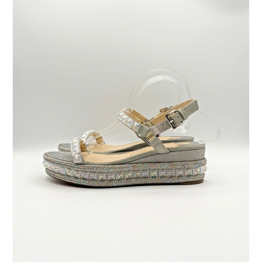 Christian Louboutin Cataclou 60 Silver Glitter Platform Sandals Wedges Sz EU 39 - Picture 2 of 13